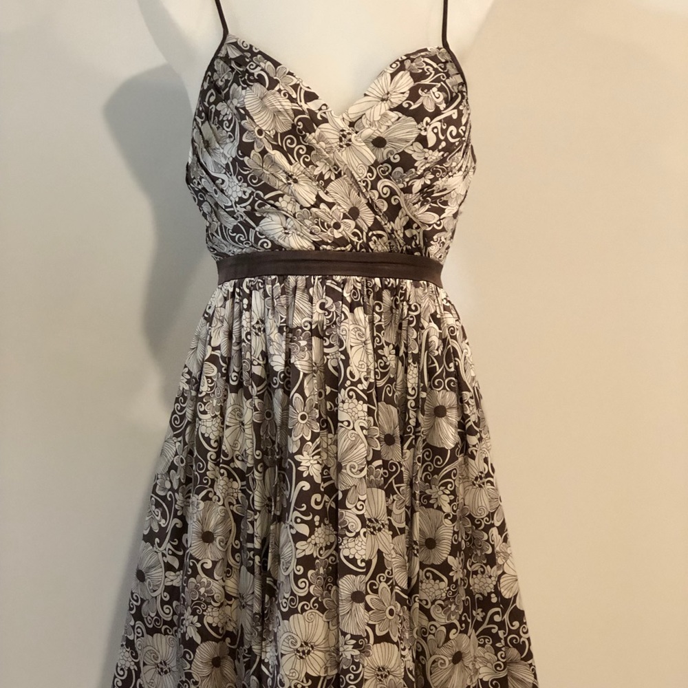 Brown and Cream Strappy Satin Dress